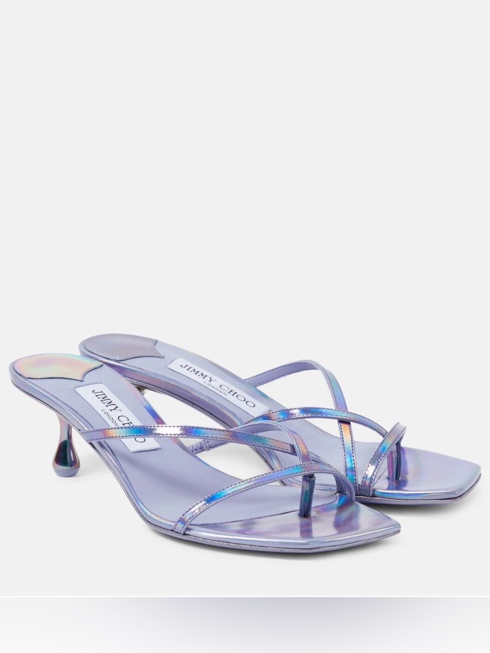 Jimmy Choo Etana 50 metallic Iridescent leather Lilac Strappy Kitten-Heel Mules